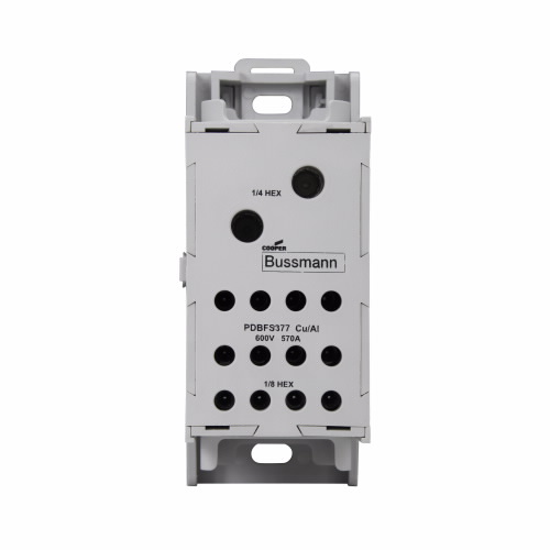 Bussmann by Eaton Finger-Safe Power Distribution Block; 570A; 600VAC; 1-Pole; Box Terminals; 2/12 Line/Load Terminal Openings; DIN Rail Mount