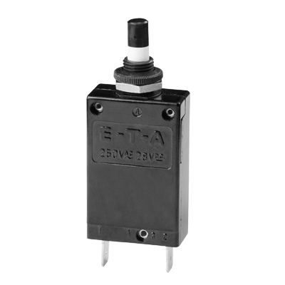 E-T-A Thermal Circuit Breaker; 1-Pole; 0.5A; 250VAC/50VDC; Push Button; Quick Connect Blade Terminal; UL 1077
