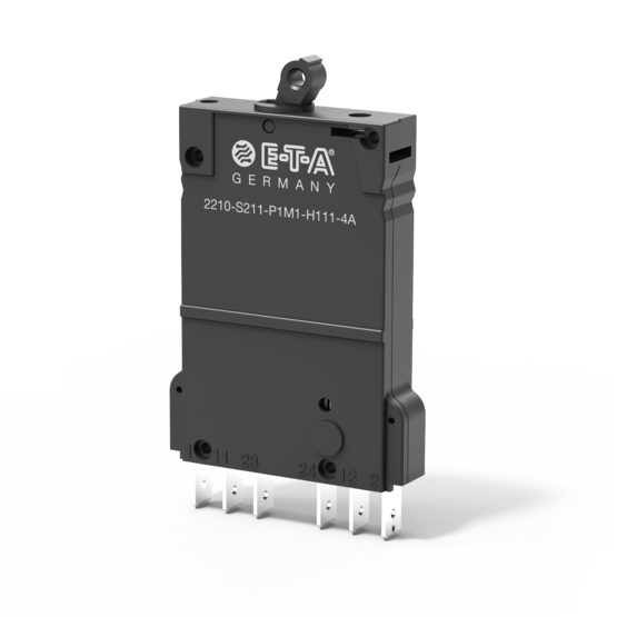 E-T-A Thermal Magnetic Circuit Breaker; 2-Pole; 12A; 277/480VAC/65VDC; Toggle; Quick Connect Blade Terminal; UL 1077