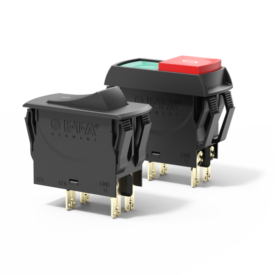 E-T-A Thermal Circuit Breaker; 2-Pole; 6A; 240VAC/50VDC; Rocker; Blade Terminal; UL 1077