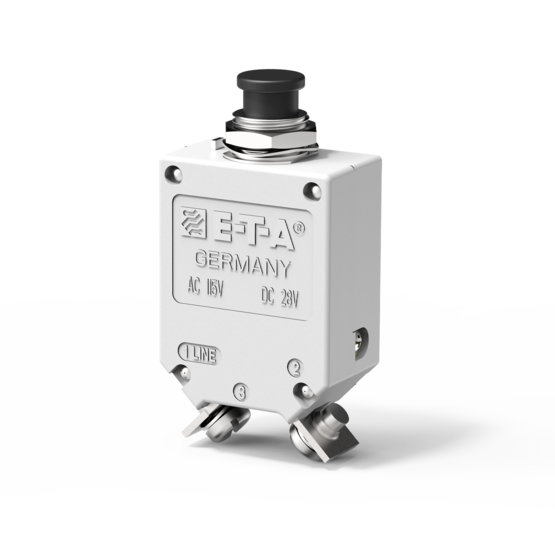 E-T-A Thermal Circuit Breaker; 1-Pole; 4.5A; 115VAC/28VDC; Push Button; Screw Terminal; UL 1077