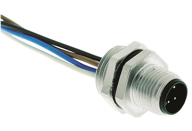 Harting M12 Receptacle; Male; 4-Pin; 4-Wire; A - Standard Key; Front Mount; 500mm Lead Wire