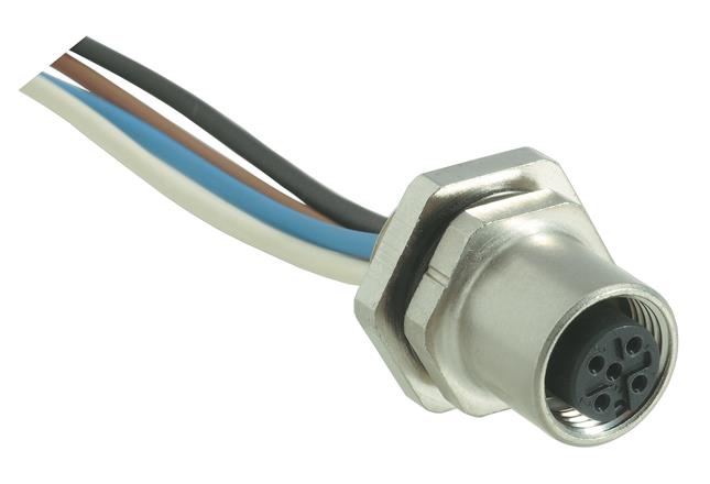 Harting M12 Receptacle; Female; 4-Pin; 4-Wire; A - Standard Key; Front Mount; 500mm Lead Wire