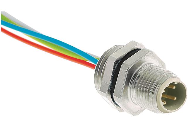 Harting M12 Receptacle; Male; 4-Pin; 4-Wire; D - Dual Key; Front Mount; 500mm Lead Wire