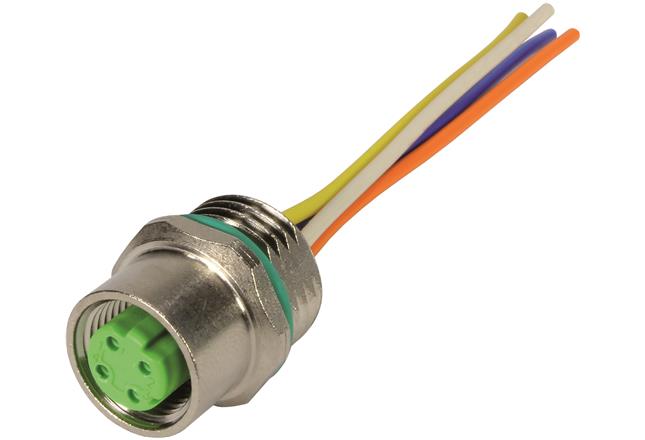 Harting M12 Receptacle; Female; 4-Pin; 4-Wire; D - Dual Key; Front Mount; 500mm Lead Wire