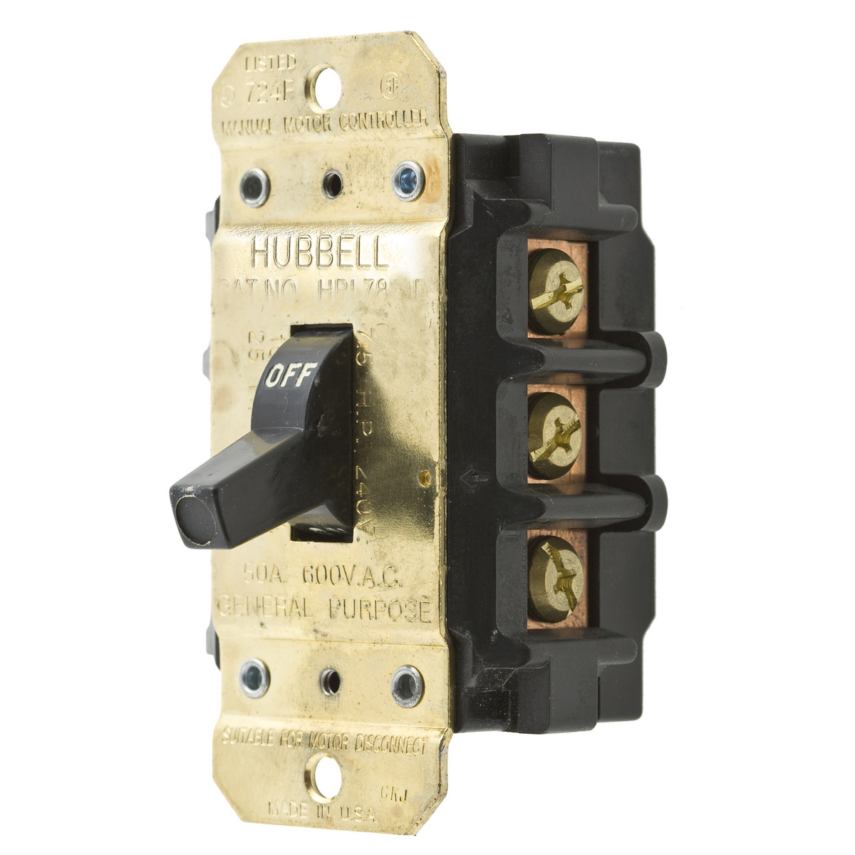 Hubbell WDK Non-Fusible Disconnect Switch; 3-Pole; 50A; Toggle; Wall Switch; UL 508
