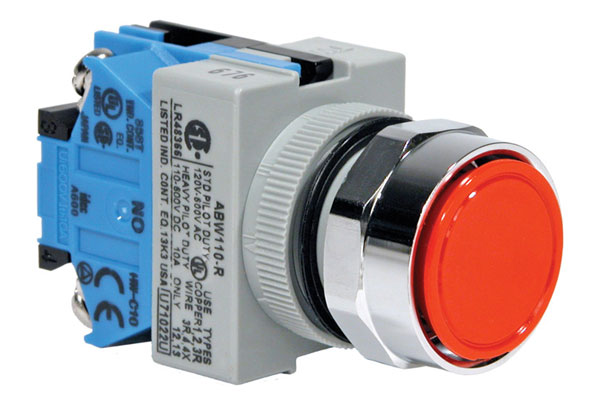 IDEC 22mm Pushbutton; Round; Yellow; 2NO / 2NC; Momentary