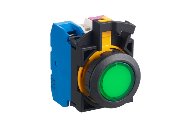 IDEC 22mm Illuminated Pushbutton; Round; Yellow; 120VAC; 2NC; Maintained