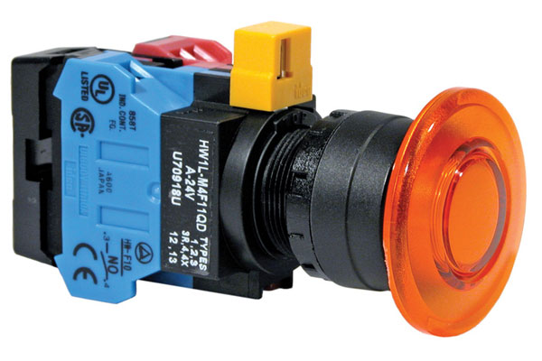 IDEC 22mm Illuminated Pushbutton; Mushroom (40mm); Green; 24VAC/DC; 2NO; Maintained