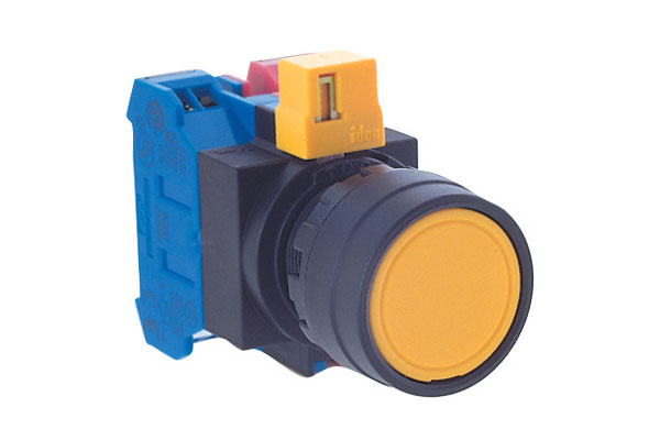 IDEC 22mm Pushbutton; Round; Yellow; 2NO / 2NC; Momentary