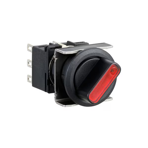 IDEC 18.2mm Illuminated Selector Switch; Round; 3-Position; DPDT; 3A (Thermal); Maintained; Black w/ Red Insert; LED; 24VAC/DC