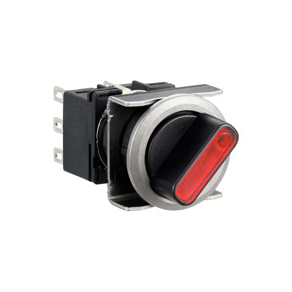 IDEC 18.2mm Illuminated Selector Switch; Round; 3-Position; DPDT; 5A (Thermal); Maintained; Black w/ Red Insert; LED; 5VDC