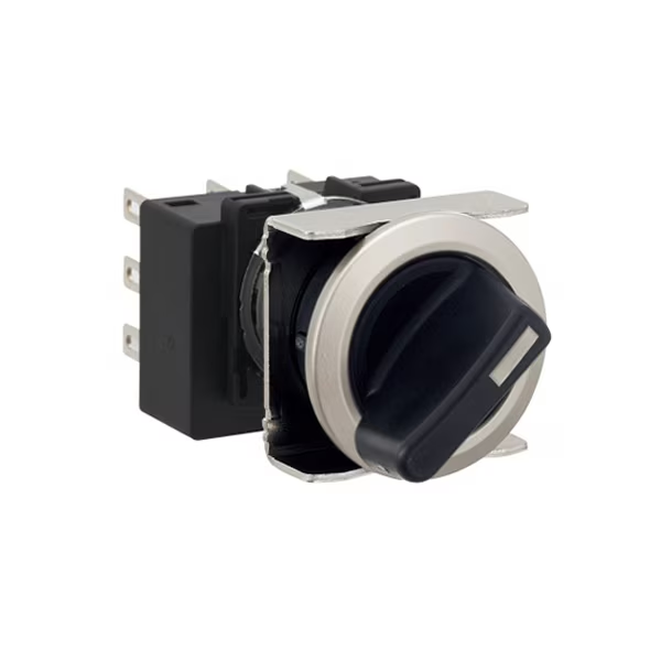 IDEC 18.2mm Selector Switch; Round; 3-Position; 3PDT; Momentary (left)/Maintained/Momentary; Black w/ White Insert