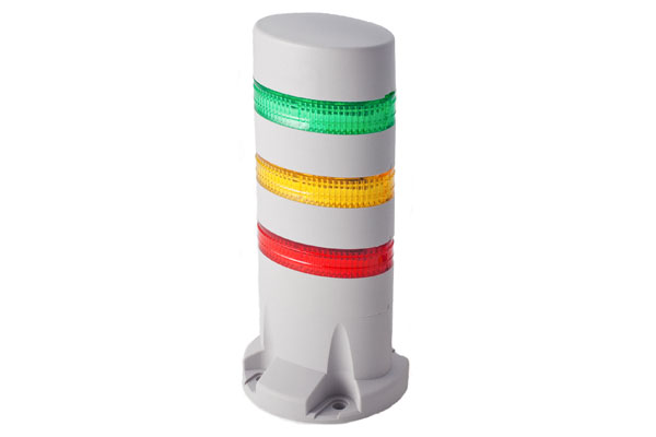 IDEC 40mm x 60mm Oval Tower Light; w/ Audible Signal; 3-Segment; Red (top)/Yellow/Green; Flashing; 24VAC/DC; Lead Wire; Black Housing
