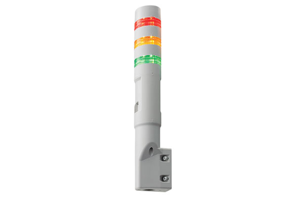 IDEC 40mm x 60mm Oval Tower Light; w/ Audible Signal; 3-Segment; Red (top)/Yellow/Green; Flashing; 24VAC/DC; Lead Wire; Light Gray Housing
