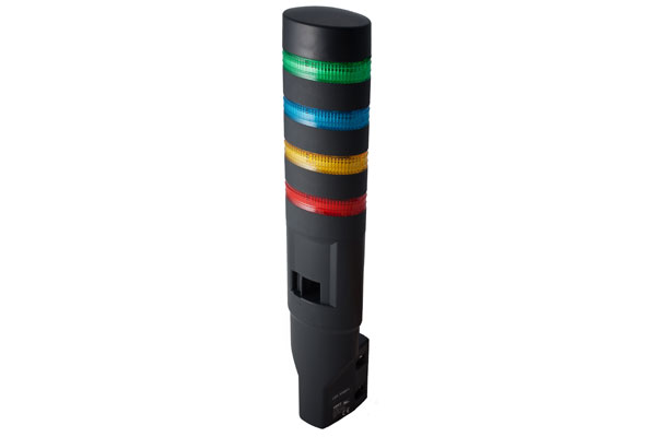 IDEC 40mm x 60mm Oval Tower Light; w/ Audible Signal; 4-Segment; Red (top)/Yellow/Blue/Green; Flashing; 24VAC/DC; Lead Wire; Black Housing