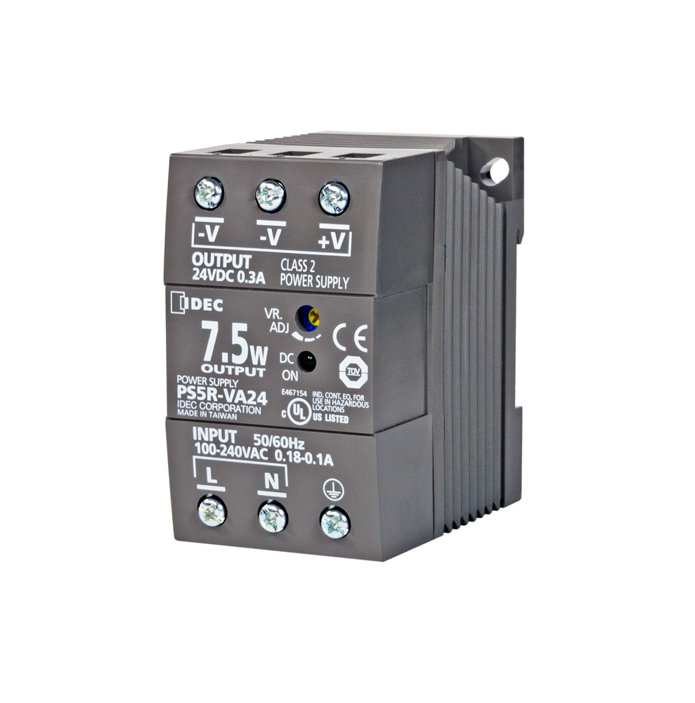 IDEC Switching Power Supply; 5VDC OUT; 1.5A; 85-264VAC/100-370VDC IN; Single Phase; DIN Rail Mount; Plastic - Slim