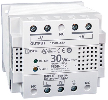 IDEC Switching Power Supply; 24VDC OUT; 1.3A; 85-264VAC / 105-370VDC IN; Single Phase; DIN Rail or Panel Mount; Plastic
