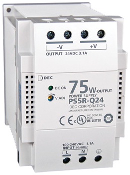 IDEC Switching Power Supply; 24VDC OUT; 3.1A; 85-264VAC / 110-350VDC IN; Single Phase; DIN Rail or Panel Mount; Plastic