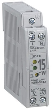 IDEC Switching Power Supply; 12VDC OUT; 1.2A; 85-264VAC / 100-370VDC IN; Single Phase; DIN Rail or Panel Mount; Plastic - Slim