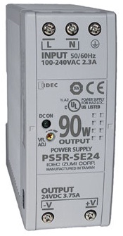 IDEC Switching Power Supply; 24VDC OUT; 3.75A; 85-264VAC / 100-370VDC IN; Single Phase; DIN Rail or Panel Mount; Plastic - Slim