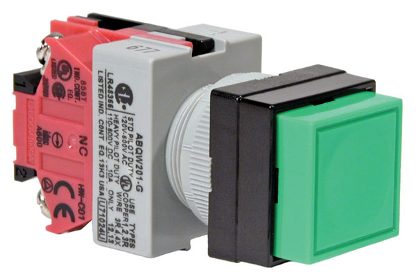 IDEC 22mm Pushbutton; Square; Green; 2NO / 2NC; Momentary