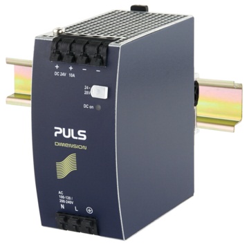 PULS Switching Power Supply; 24VDC OUT; 10A; 100-120VAC / 200-240VDC IN; Single Phase; DIN Rail Mount; Metal Frame