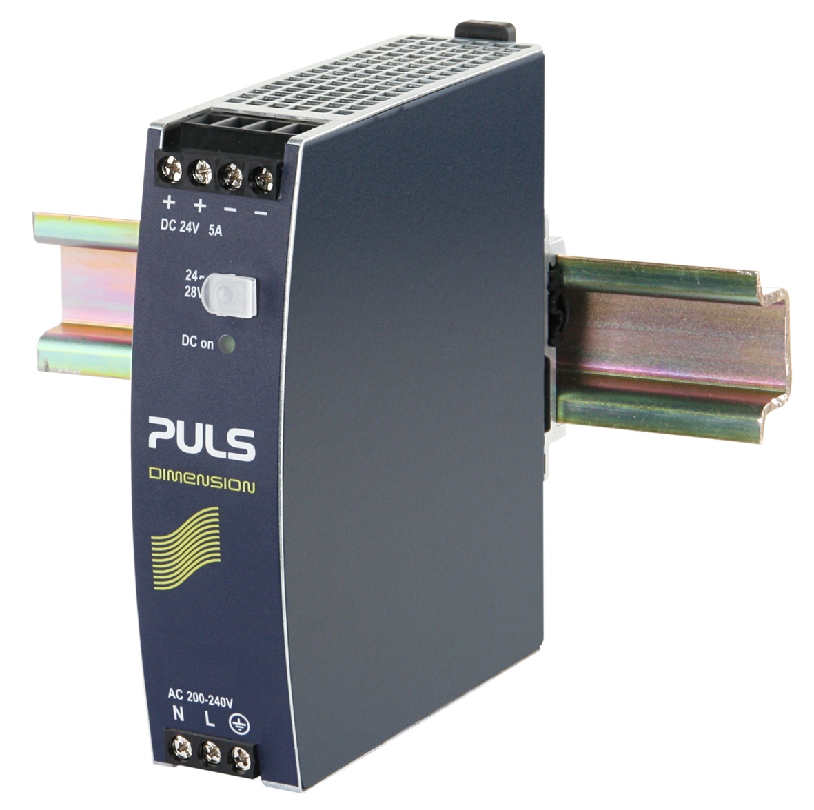 PULS Switching Power Supply; 24VDC OUT; 5A; 200-240VAC IN; Single Phase; DIN Rail Mount; Metal Frame