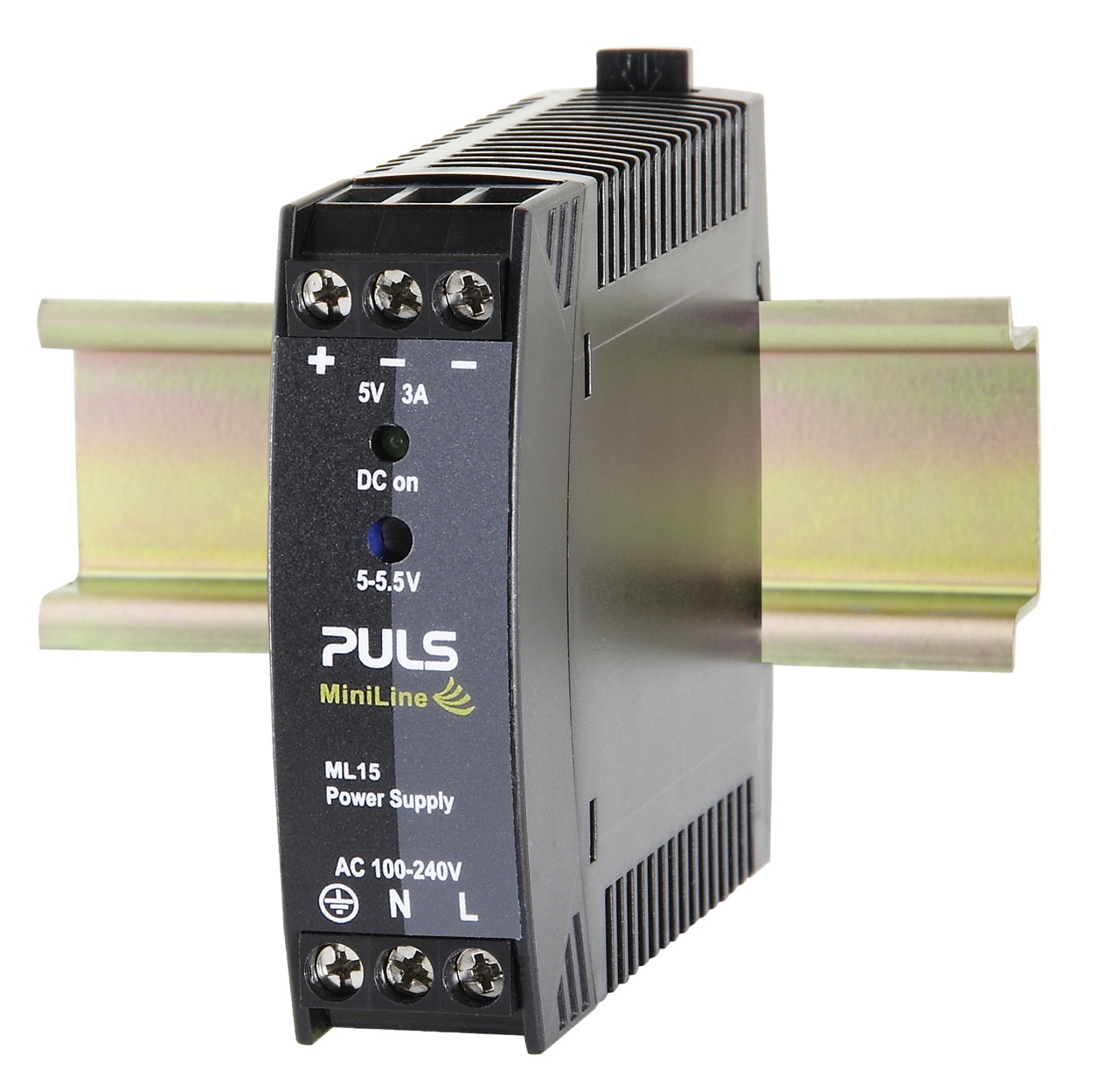 PULS Switching Power Supply; 5VDC OUT; 3A; 100-240VAC / 110-300VDC IN; Single Phase; DIN Rail Mount; Plastic - Slim