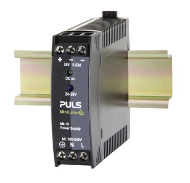 PULS Switching Power Supply; 24VDC OUT; 0.63A; 100-240VAC / 110-300VDC IN; Single Phase; DIN Rail Mount; Plastic - Slim