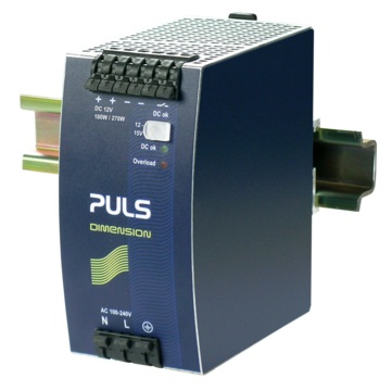 PULS Switching Power Supply; 12VDC OUT; 15A; 100-240VAC / 110-150VDC IN; Single Phase; DIN Rail Mount; Metal Frame