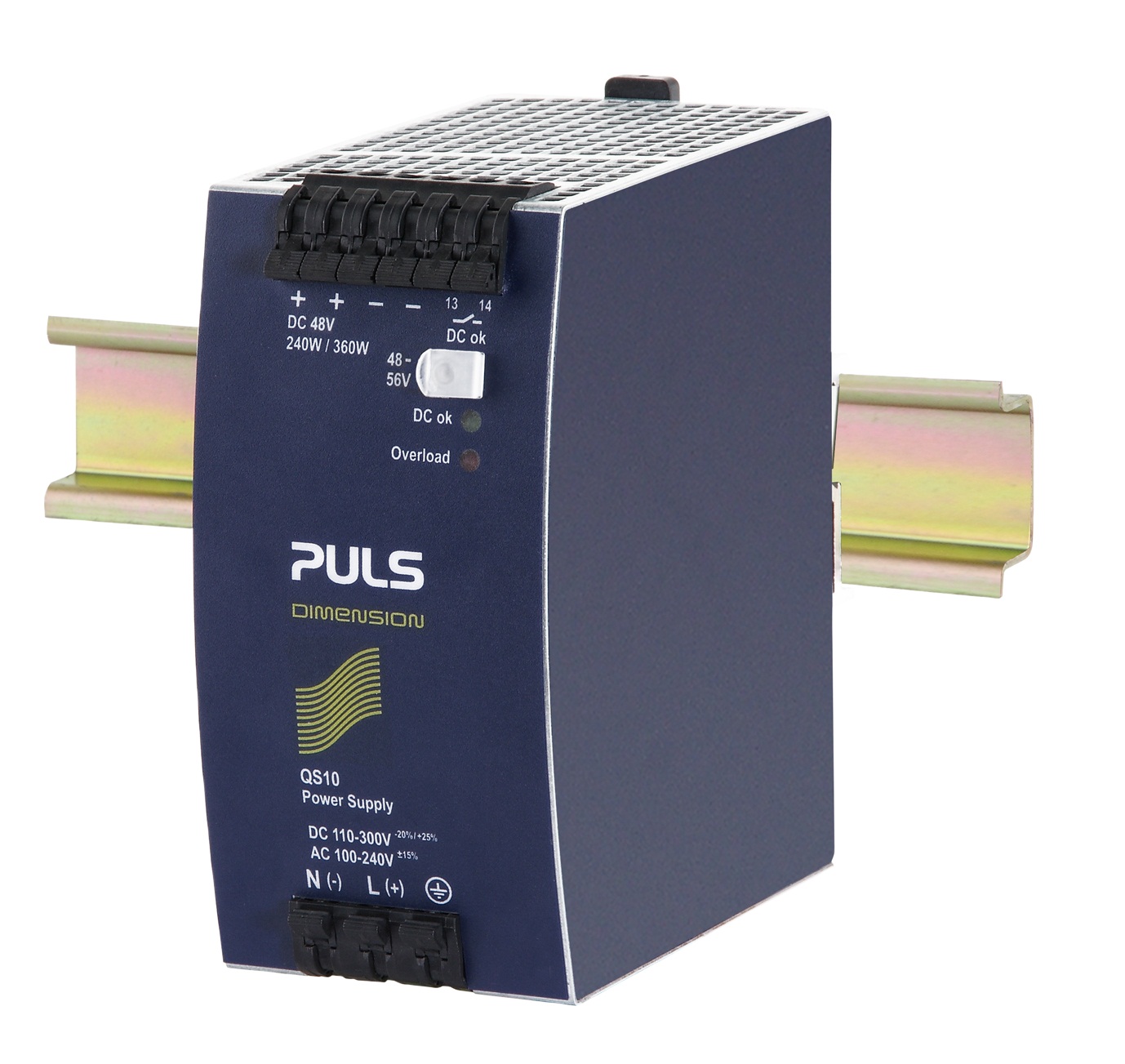 PULS Switching Power Supply; 48VDC OUT; 5A; 100-240VAC / 110-300VDC IN; Single Phase; DIN Rail Mount; Metal Frame