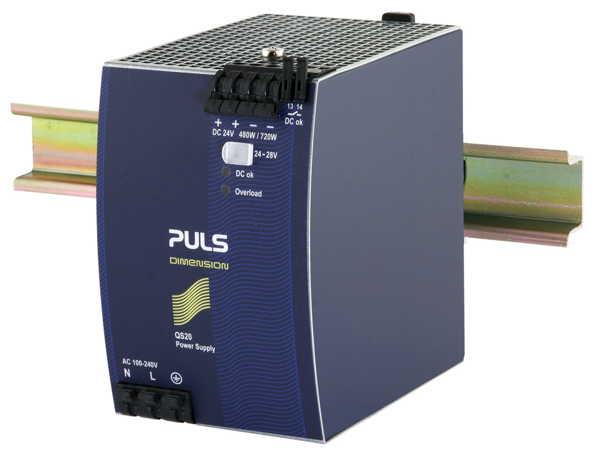 PULS Switching Power Supply; 24VDC OUT; 20A; 100-240VAC / 110-150VDC IN; Single Phase; DIN Rail Mount; Metal Frame