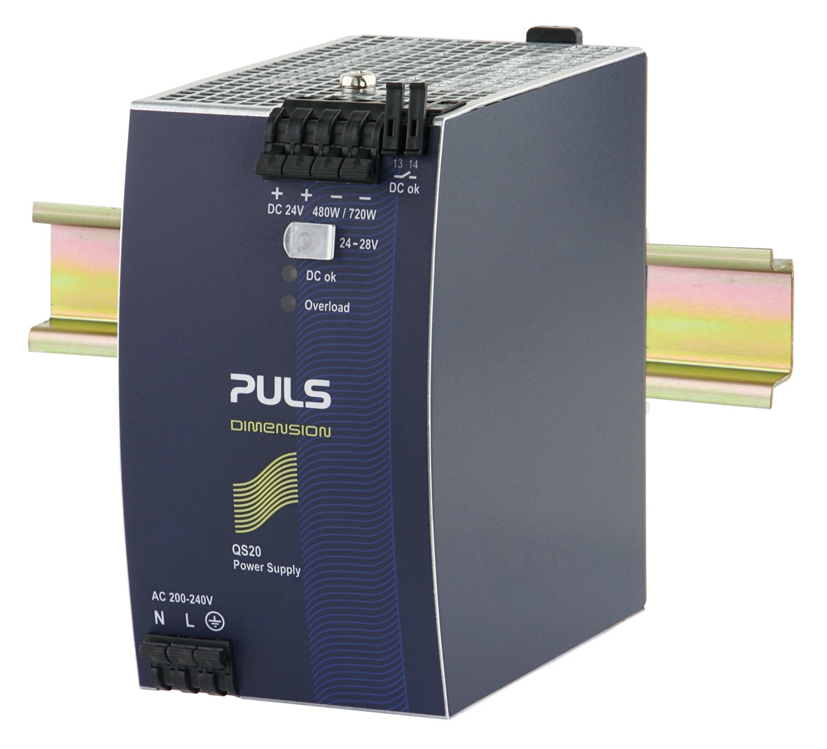 PULS Switching Power Supply; 24VDC OUT; 20A; 200-240VAC IN; Single Phase; DIN Rail Mount; Metal Frame
