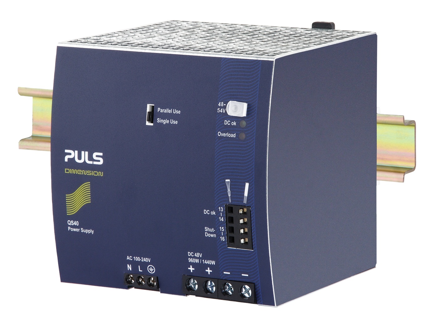PULS Switching Power Supply; 48VDC OUT; 20A; 100-240VAC IN; Single Phase; DIN Rail Mount; Metal Frame