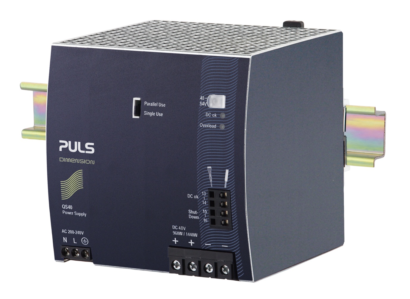 PULS Switching Power Supply; 48VDC OUT; 20A; 200-240VAC IN; Single Phase; DIN Rail Mount; Metal Frame