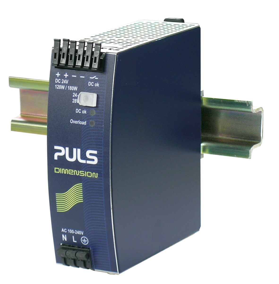 PULS Switching Power Supply; 24VDC OUT; 5A; 100-240VAC / 110-300VDC IN; Single Phase; DIN Rail Mount; Metal Frame