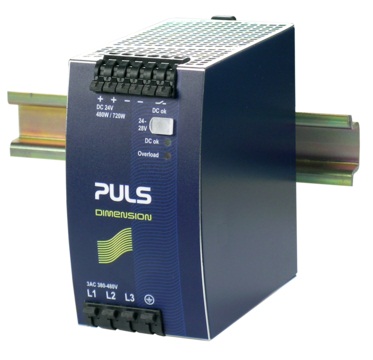 PULS Switching Power Supply; 24VDC OUT; 20A; 380-480VAC IN; 3-Phase; DIN Rail Mount; Metal Frame