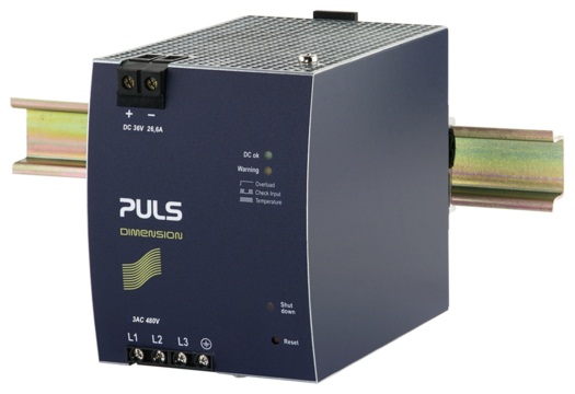 PULS Switching Power Supply; 36VDC OUT; 26.6A; 480VAC IN; 3-Phase; DIN Rail Mount; Metal Frame