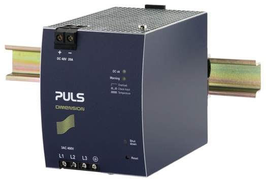 PULS Switching Power Supply; 48VDC OUT; 20A; 400VAC IN; 3-Phase; DIN Rail Mount; Metal Frame