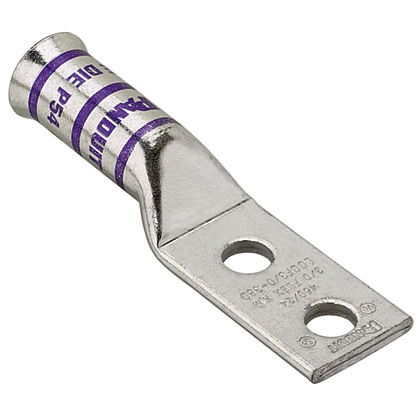 Panduit Copper Compression Lug; 2 Holes; Flex Conductor - NEBS; 646.4kcmil Stranded Cu; 1/2" Stud; Straight Tongue; Black; 6 ct.