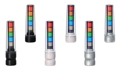 Patlite 70mm Tower Light; 3-Segment; Red (top)/Amber/Green/Blank/Blank; Steady; 24VDC; M12 Quick Disconnect; Off-White Housing