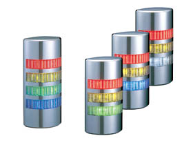 Patlite 37.5mm Half Moon Tower Light; w/ Audible Signal; 5-Segment; Red (top)/Amber/Green/Blue/White; Steady (Flashing on Alarm); 24VAC/DC; Cable - 1m; Chrome Housing