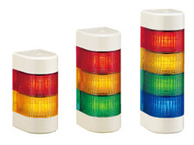 Patlite 80mm Profile Tower Light; w/ Audible Signal; 3-Segment; Red (top)/Amber/Green; Steady (Flashing on Alarm); 24VAC/DC; Cable - 1.1m; Ivory Housing