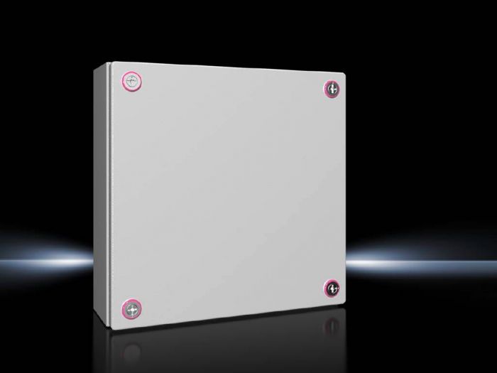 Rittal Wallmount Enclosure; 11.8" x 11.8" x 4.7"; Carbon Steel; Solid Cover; Cam Lock Connection; NEMA 4