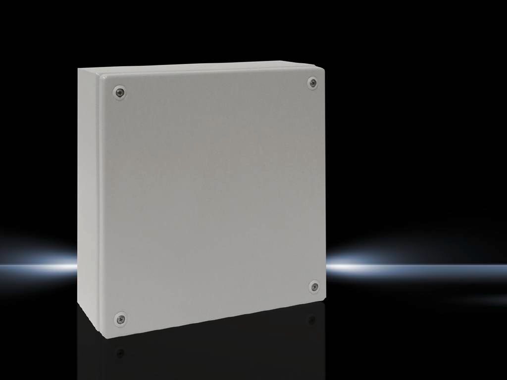 Rittal Wallmount Enclosure; 12" x 12" x 5"; Carbon Steel; Solid Cover; Quick-Release Connection; NEMA 4