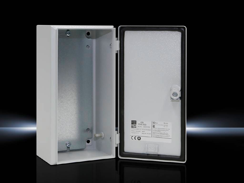 Rittal Wallmount Enclosure; 12" x 6" x 5"; Carbon Steel; Solid Cover; Hinge Connection; NEMA 4