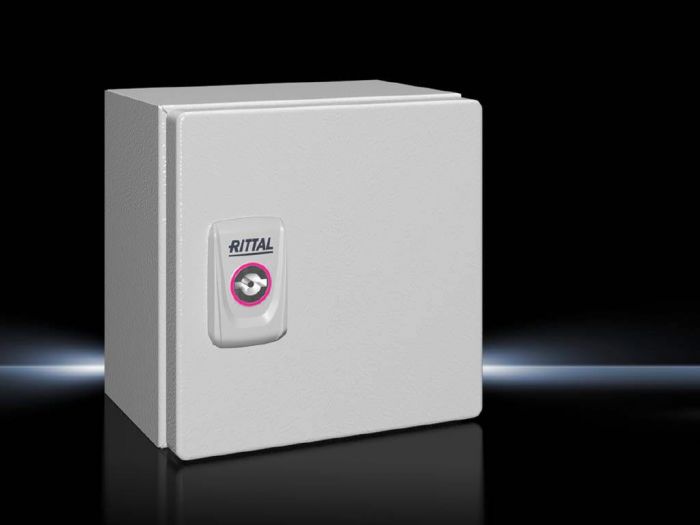 Rittal Wallmount Enclosure; 5.9" x 5.9" x 4.7"; Carbon Steel; Solid Cover; Hinge Connection; NEMA 4