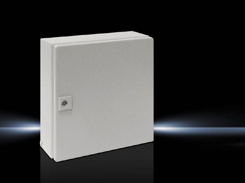 Rittal Wallmount Enclosure; 12" x 12" x 5"; Carbon Steel; Solid Cover; Hinge Connection; NEMA 4