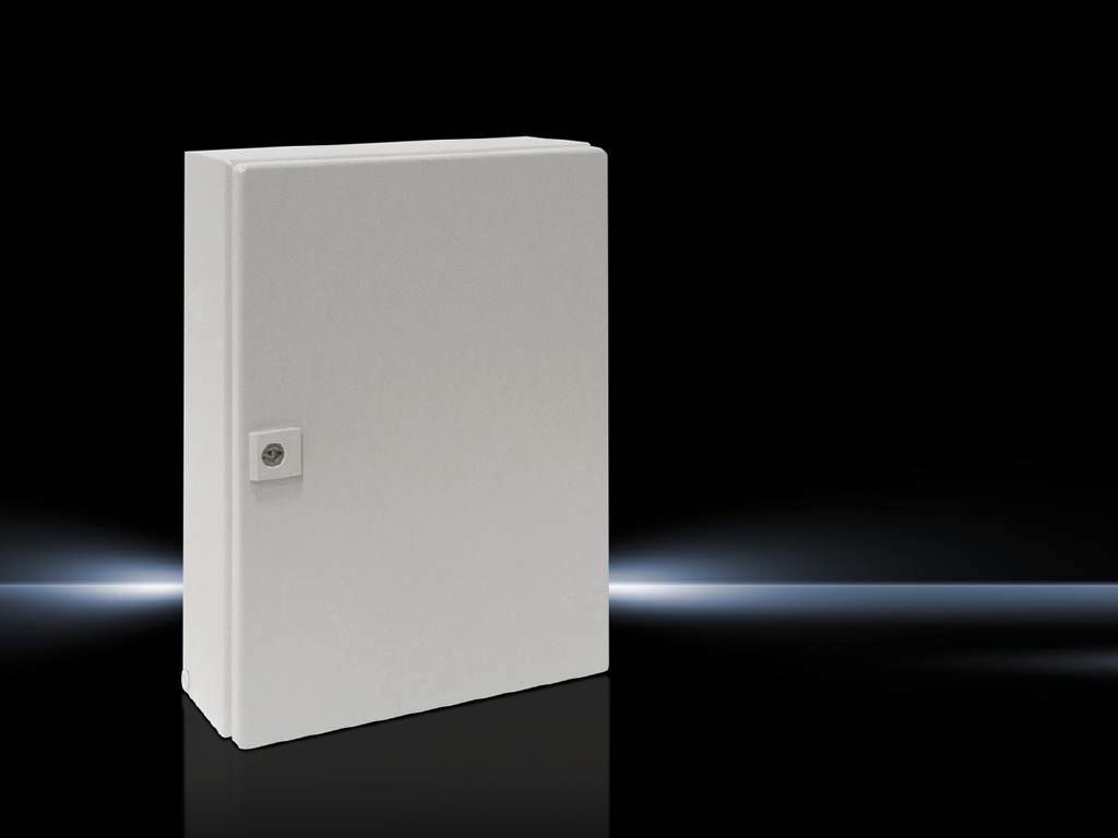 Rittal Wallmount Enclosure; 16" x 12" x 5"; Carbon Steel; Solid Cover; Hinge Connection; NEMA 4